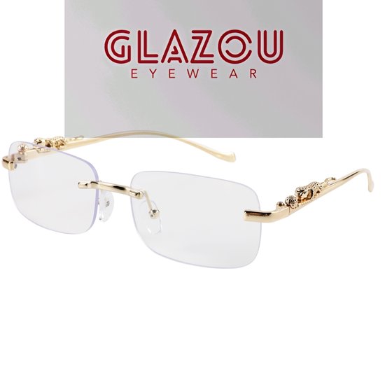 Glazou® - Zonnebril - Frame loos|Randloze Zonnebril | Doorzichtige zonnebril - Festival Bril - Heren - Dames - Luipaard - Panter | Goud | Transparant