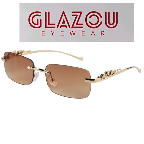Glazou® - Zonnebril - Frame loos|Randloze Zonnebril - Festival Bril - Heren - Dames - Luipaard - Panter | Goud - Bruin