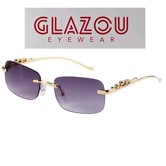 Glazou® - Zonnebril - Frame loos|Randloze Zonnebril - Festival Bril - Heren - Dames - Luipaard - Panter | Goud - Paars