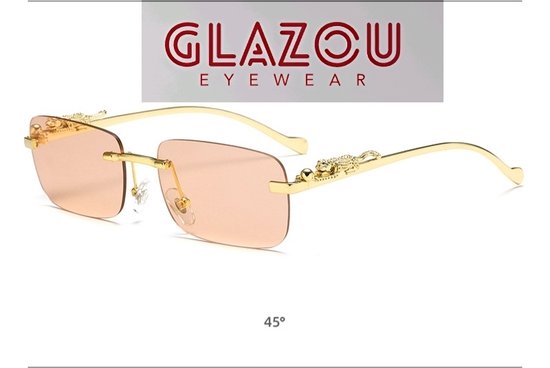 Glazou® - Zonnebril - Frame loos|Randloze Zonnebril - Festival Bril - Heren - Dames - Luipaard - Panter | Goud - Rose - Champagne