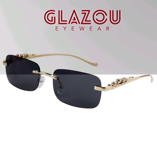 Glazou® - Zonnebril - Frame loos|Randloze Zonnebril - Festival Bril - Heren - Dames - Luipaard - Panter | Goud - Zwart