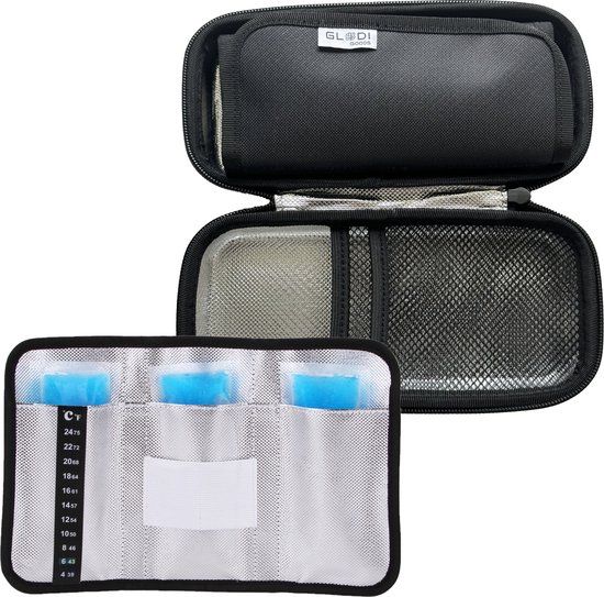 GLODI GOODS® Insuline koeltas incl. 3 icepacks en thermometer – diabetes tas medische etui – koeltasje voor op reis - hardcase 22 x 12 x 6cm van GLODI GOODS®