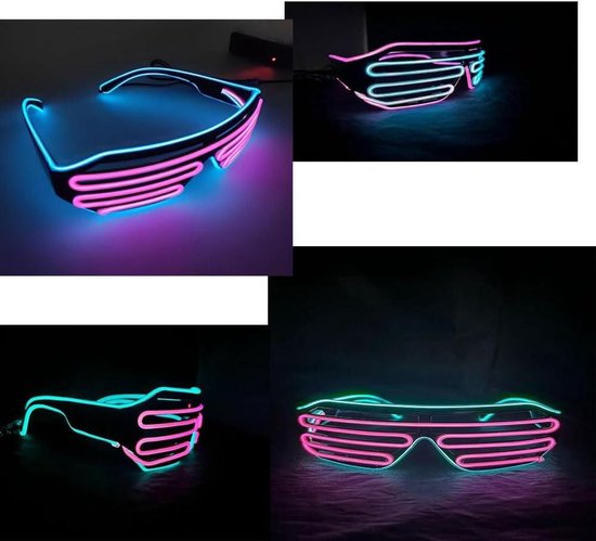 Gloeiende Disco Bril - LED Neon Zonnebril - Rave Party Accessoire - Lichtgevende Modus - Universele Maat - Meerdere Kleuren