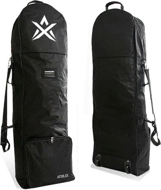 Golfreistas Met Wieltjes - Golftas - Zwart - Golf Reistas - Stevig - Geborduurd Logo - ATHLIX van ATHLIX