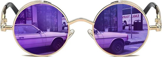 Gothic Steampunk Zonnebril - Unisex Bril - Mode Accessoire - Gekarteld Metalen Frame - 18.11 x 7.59 cm - Goud Paars