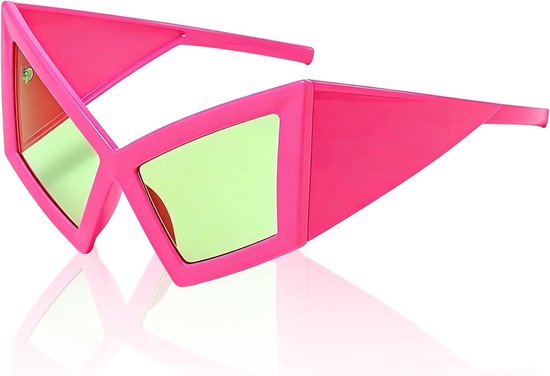Grappige Zonnebril - Roze - 15 x 7 x 14 cm - Geometrisch Montuur met Groene Glazen - Voor Dames en Heren