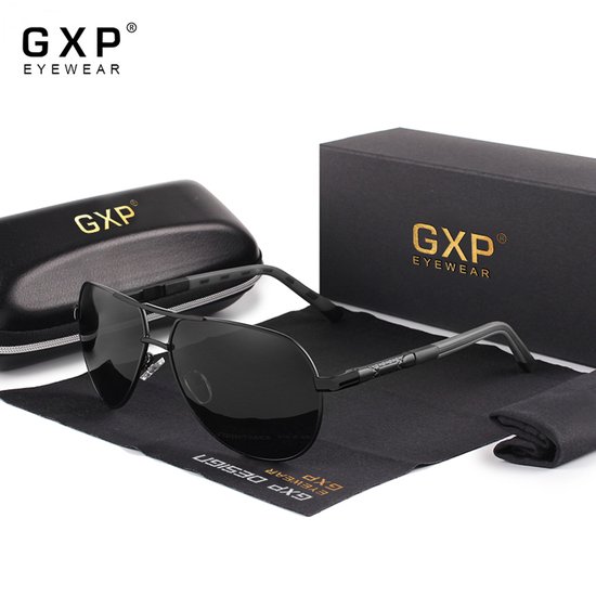 GXP Classic Aluminium Gepolariseerde Zonnebril met Coatinglens - Dames en Heren Rijbril - Pilotenbril met UV400 en polarisatie filter- Black Gray