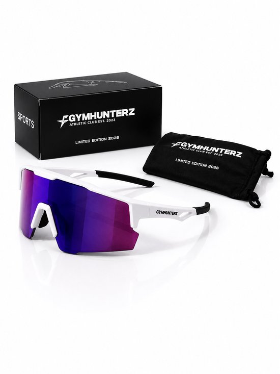Gymhunterz Sport Zonnebril - Fietsbril - Wielrenbril - Hardloopbril - Festival Rave Space Bril - UV400 Gepolariseerd - Wit Paars
