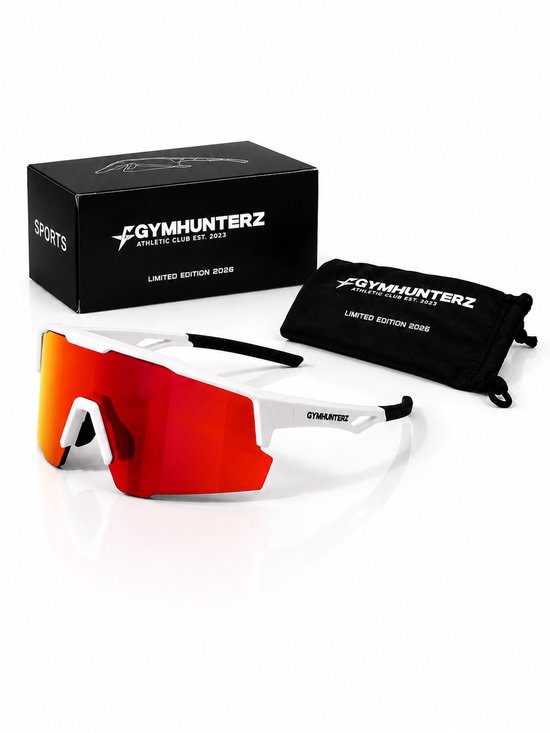 Gymhunterz Sport Zonnebril - Fietsbril - Wielrenbril - Hardloopbril - Festival Rave Space Bril - UV400 Gepolariseerd - Wit Rood