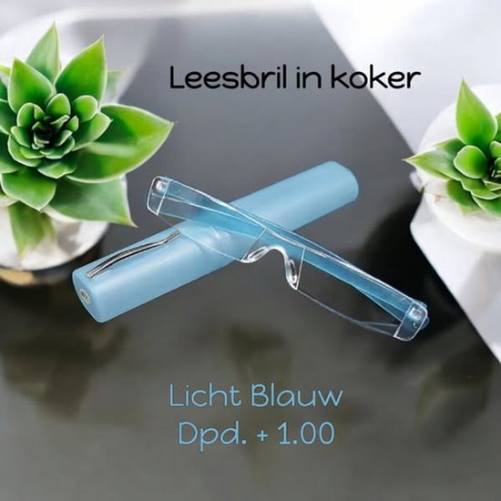 H.A.M.A. collection - Fashion Leesbril in meeneem +1.00 in koker - Kunststof Randloos Lichtgewicht - L. Blauw - volwassenen jeugd - unisex - casual van H.A.M.A.