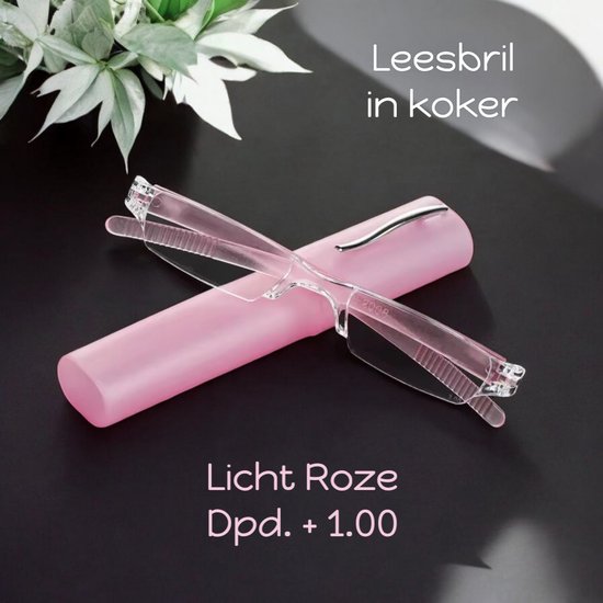 H.A.M.A. collection - Fashion Leesbril in meeneem +1.00 in koker - Kunststof Randloos Lichtgewicht - L. Roze - volwassenen jeugd - unisex - casual van Merkloos