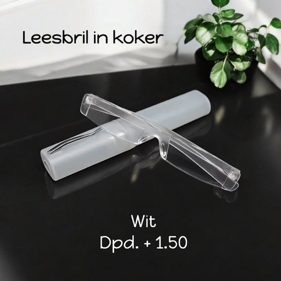 H.A.M.A. collection - Fashion Leesbril in meeneem +1.50 in koker - Kunststof Randloos Lichtgewicht - Wit - volwassenen jeugd - unisex - casual van H.A.M.A. collection