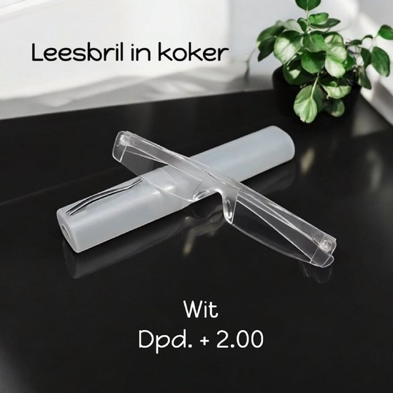 H.A.M.A. collection - Fashion Leesbril in meeneem +2.00 in koker - Kunststof Randloos Lichtgewicht - Wit - volwassenen jeugd - unisex - casual van H.A.M.A. collection