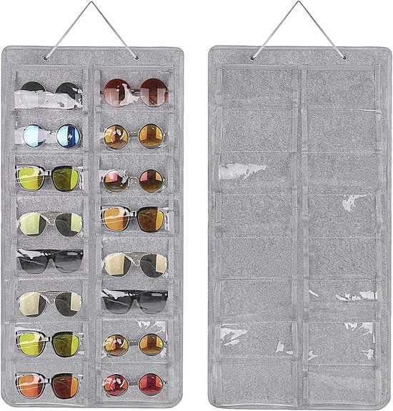 Hanging Zonnebril Organizer met 16 Compartimenten, Wandhouder van Vilt voor Zonnebrillen en Brillen, Ruimtebesparende Oplossing voor je Accessoires van Merkloos