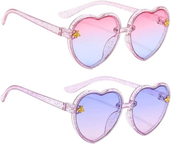 Hart Zonnebrillen Set - Meisjes Kinderen - Strand Feest - Gradient Effect - 2 Paren - Roze Paars van Hart
