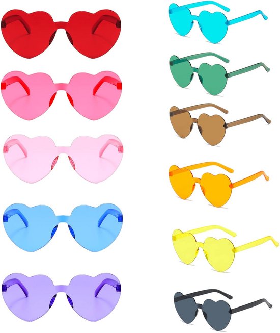 Hartbril 11 stuks kleuren hart zonnebril partybril hippie bril grappige bril party dames voor volwassenen jongens en meisjes voor carnaval verjaardagsfeest jurk accessoires foto rekwisieten