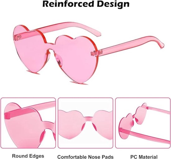 Hartjes zonnebril hard Roze | Zonnebril Hartjes Donker Roze | Feest en Festival - Rave bril - Verkleedaccessoires | Hartjes Bril - Festival Bril – Rave Zonnebril – Gabber - Dames – Heren - Roze | Premium Zonnebril - Dames & Heren - Trendy & Cool