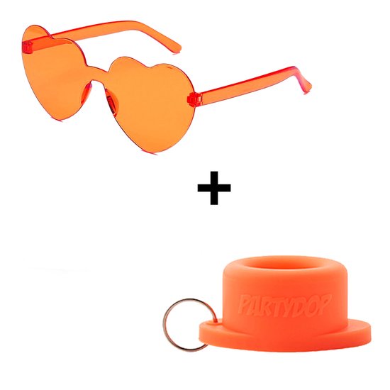 Hartjes zonnebril + Partydop Universele Flessendop - Festival dop - Festival bril - Combi deal - Koningsdag - EK voetbal - Oranje van Hart