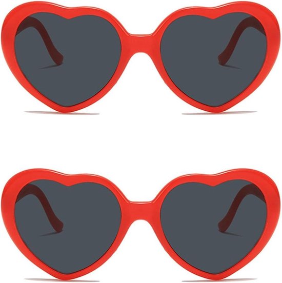 Hartjes Zonnebrillen - Feestbrillen Dames - Feestjes Accessoires - Hartvorm Design - 20 x 15 x 1 cm - Rood