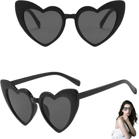 Hartvormige Zonnebril - Hartbril Dames Kinderen - Feest Accessoire - Set van 2 stuks - One Size - Zwart Wit