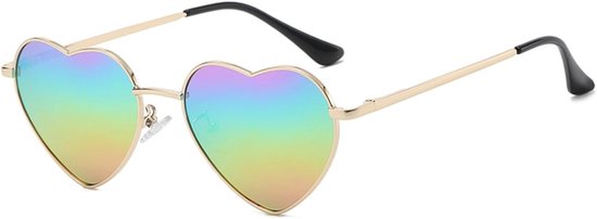 hartvormige zonnebril voor dames, vintage metalen frame, leuke glazen voor feestjes en festivals