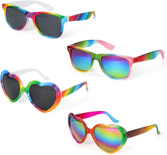 Hartzonnebril + Regenboog, Retro Zonnebril, Feestbril, Y2k, Festival, Must Havens, Kleurrijke Accessoires Voor Dames, Heren en Kinderen, Grappige Brillen, Coole Vintage