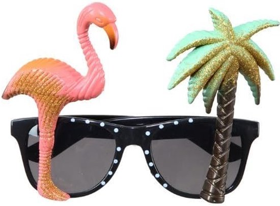 Hawaii Bril - Feestbril Vakantie - Feestelijke Aankleding - Palm en Flamingo - 1961 cm - Zwart