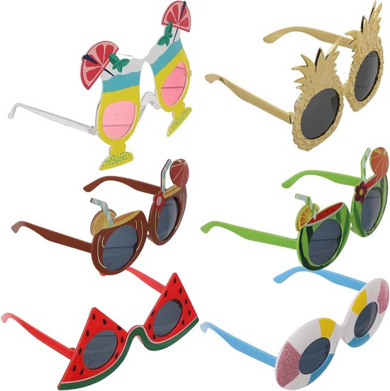 Hawaiiaanse Zonnebrillen - Feestbrillen Tropisch - Strandfeestjes Decoratie - Unieke Fruitvormen - 6 Stuks - Meerkleurig