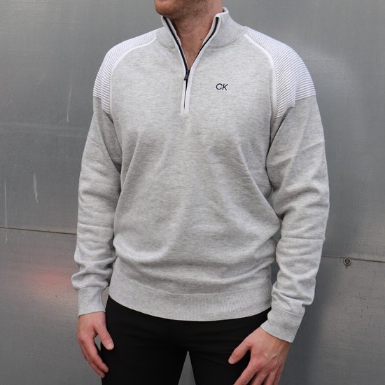 Heren - Calvin Klein Pico 1/4 Zip Lined Sweater Silver Melange - S van Calvin Klein