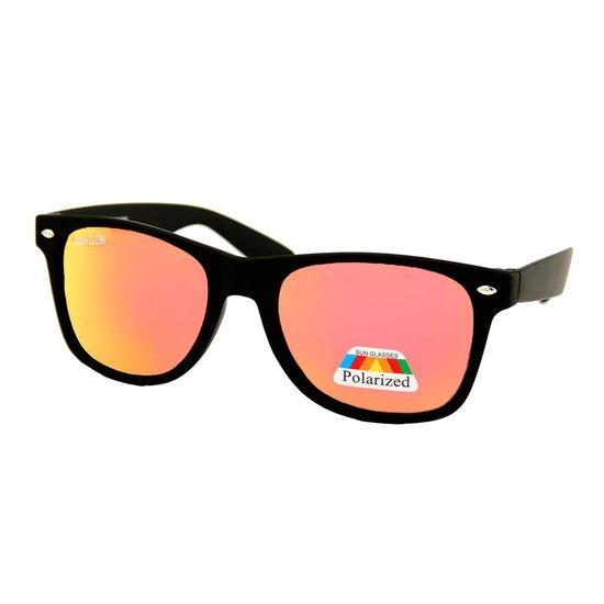 Heren Zonnebril - Dames Zonnebril - Mat Zwart - Gepolariseerd - Polariserend - Rood Oranje Spiegelglazen van Carfia
