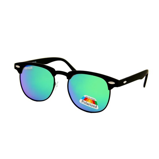 Heren Zonnebril - Mat Zwart - Groen Blauw Spiegel - Ovaal - Gepolariseerd van Merkloos