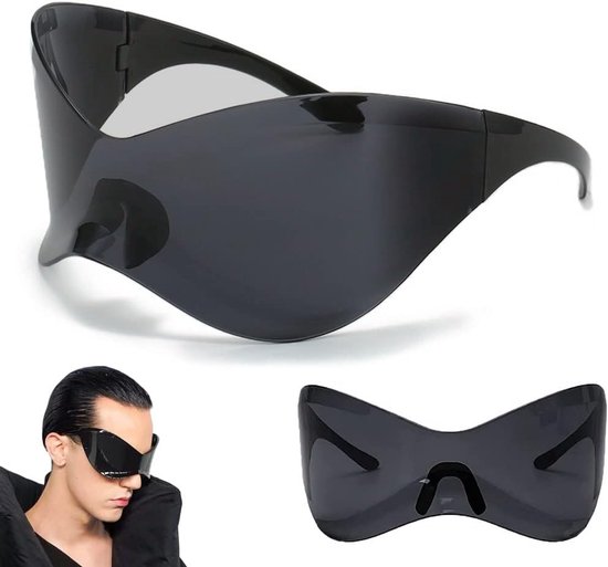 HERZ Futuristische zonnebril, wikkelstijl, UV400-bescherming, zwart, Halloween-thema