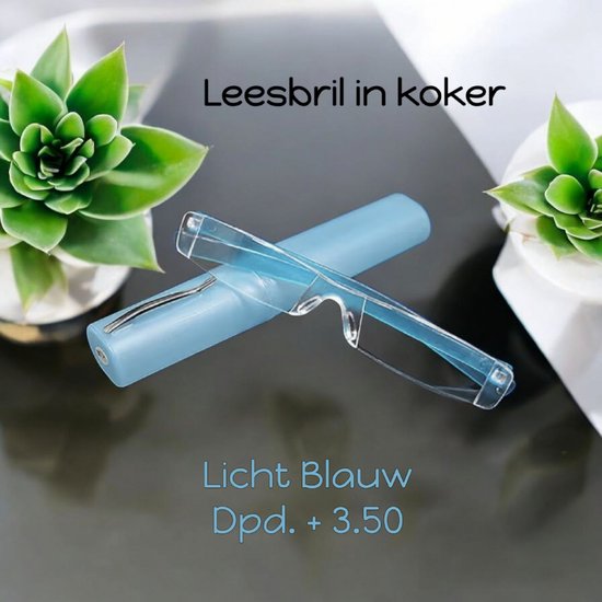 Het Appeltje Huiscollectie - Fashion Leesbril in meeneem +3.50 in koker - Kunststof Randloos Lichtgewicht - L. Blauw - volwassenen jeugd - unisex - casual