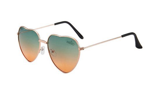 Hidzo Hartjes Zonnebril Goudkleurig - UV 400 - Groen/Gele Glazen - Inclusief Brillenkoker van Merkloos