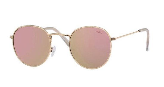 Hidzo Ronde Zonnebril Goudkleurig - UV 400 - Roze Glazen - Inclusief Brillenkoker van HI