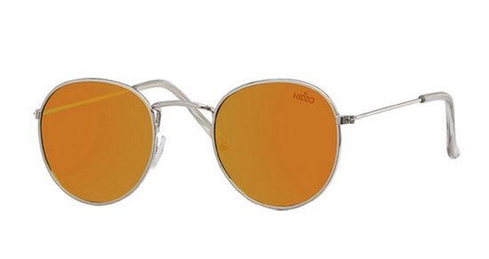 Hidzo Ronde Zonnebril Zilver - UV 400 - Oranje Glazen - Inclusief Brillenkoker van HI
