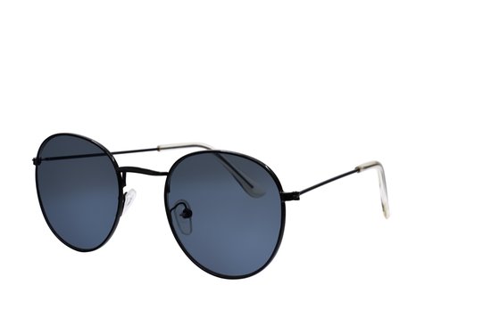 Hidzo Ronde Zonnebril Zwart - UV 400 - Zwarte Glazen - Inclusief Brillenkoker van HI