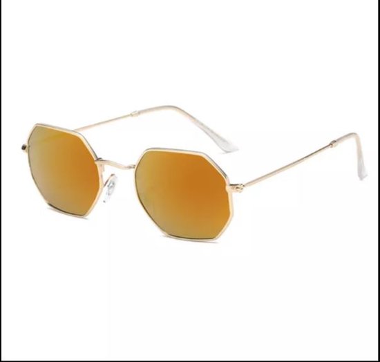 Hidzo Volwassen Achthoekig Zonnebril Zwart - UV 400 - Oranje Glazen van Merkloos