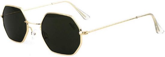 Hidzo Zonnebril Achthoek Goudkleurig - UV 400 - Zwarte Glazen van HI