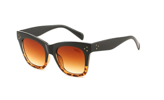 Hidzo Zonnebril Zwart/Luipaard - UV 400 - Bruine Glazen - Inclusief Brillenkoker van HI