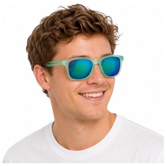 Hippe zonnebril groen met spiegelglazen