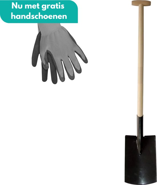 HomGar - Spade - Tuinschep - Tuinschop - Bats - Schep - Gelakt - Met opstap - Steel 85 cm - Essenhout - Extra stevig - Nu met GRATIS tuinhandschoenen van HomGar