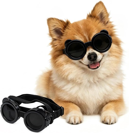 Hondenbril, klein, uv-bescherming, chihuahua zonnebril, extra klein, puppybril voor autorijden, winddicht, stofdicht, anti-condens, verstelbaar, zwart