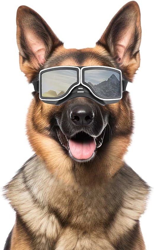 Hondenbril, uv-bescherming, winddicht, stofdicht, met verstelbare riem, voor middelgrote tot grote honden, zilver
