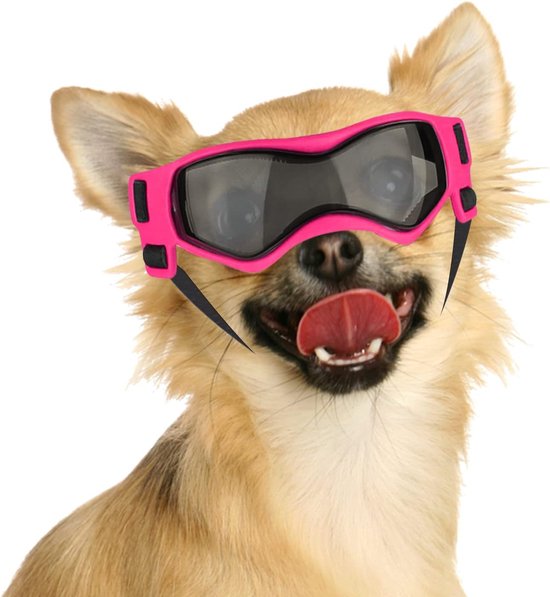 Hondenbril voor kleine honden, uv-bescherming, hondenzonnebril met verstelbare elastiek, winddicht, motorbril, roze