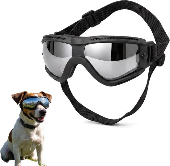 Hondenbril voor kleine honden, zonnebril, verstelbaar, hondenbril, uv-bescherming, winddicht, oogbescherming, hondenzonnebril, modieuze veiligheidsbril, zwart, S