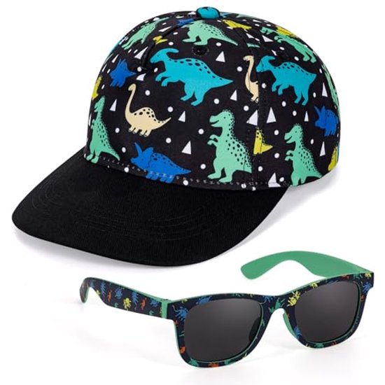 Honkbalpet en Zonnebril Set voor Kinderen met Dinosaurus Motief - Verstelbare Snapback met UV Bescherming van Merkloos
