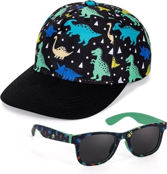 Honkbalpet en Zonnebril Set voor Kinderen met Dinosaurus Motief - Verstelbare Snapback met UV Bescherming