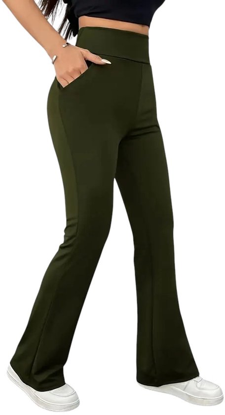HORIZON Flared Broek met Zakken - PETIT Pijplengte - Casual Flare Pants - Broek met Zakken - Stijlvol & Sportief - Rekbaar - Zachte stof - Army Green - Maat XXL van Trendyol