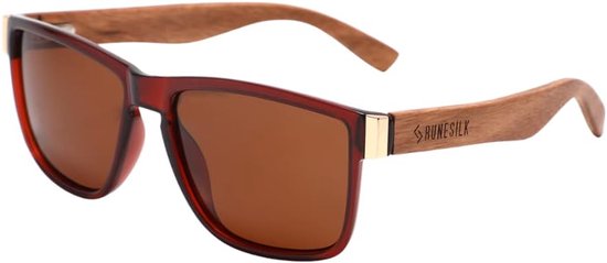 Houten Zonnebril - Gepolariseerde Bril - Apres Ski - Zebrahouten Armpjes - 54mm - Bruin Goud van Merkloos